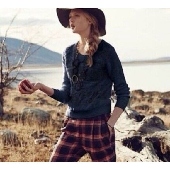 Anthropologie Moth Sweater S Bramble Textured Fringe Alpaca Blend Blue Casual - Picture 10 of 10